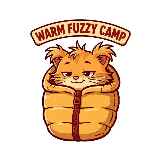 Chubby Ginger Cat in Golden Sleeping Bag