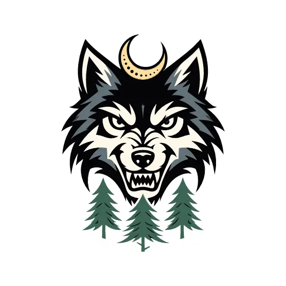 Wolf Head With Crescent Moon
