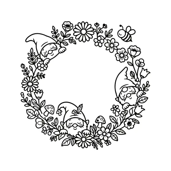 Sleeping Gnomes in Floral Wreath
