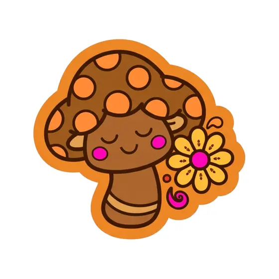 Sleepy Brown Mushroom With Orange Dots