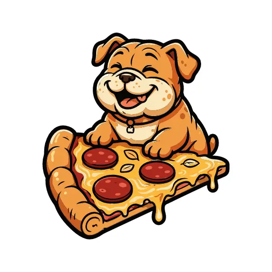 Bulldog Puppy With Cheesy Pizza Slice