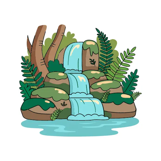 Cartoon Waterfall With Ferns