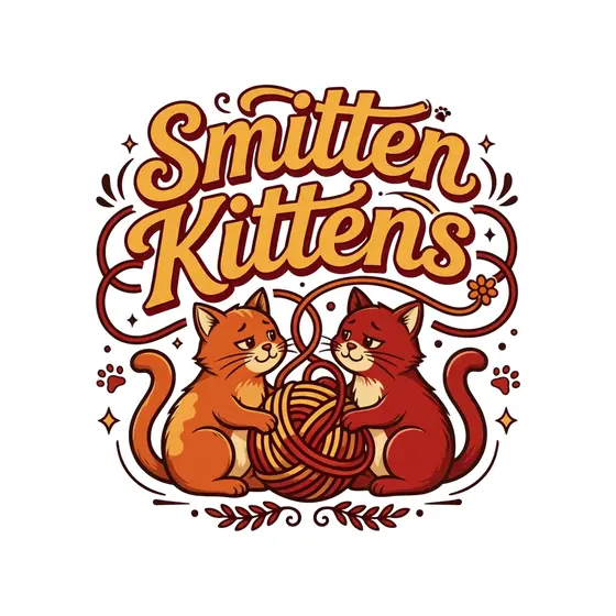 Two Cats with Yarn, Golden Lettering