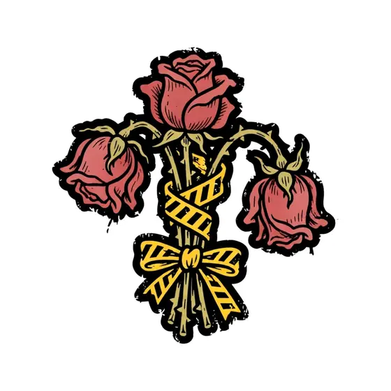 Wilted Roses Bound With Yellow Tape