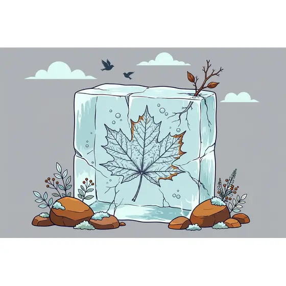 Maple Leaf Suspended In Ice Block