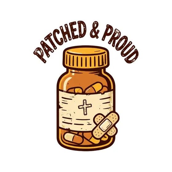 Amber Pill Bottle With Crooked Bandage