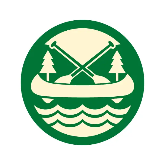 Circular Canoe and Pine Tree Waterscape