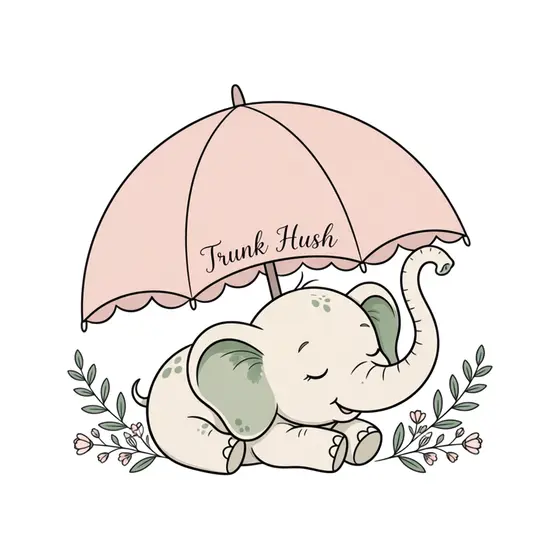 Sleepy Baby Elephant Under Pink Umbrella