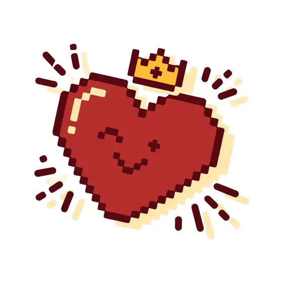 Winking Red Pixel Heart With Crown