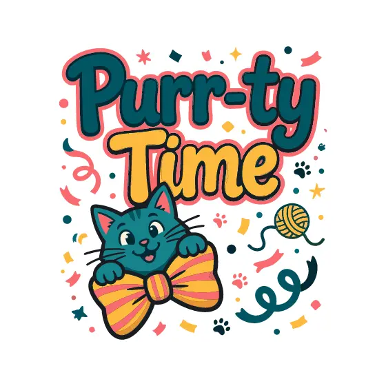 Purr-ty Time Teal Cat Striped Bow