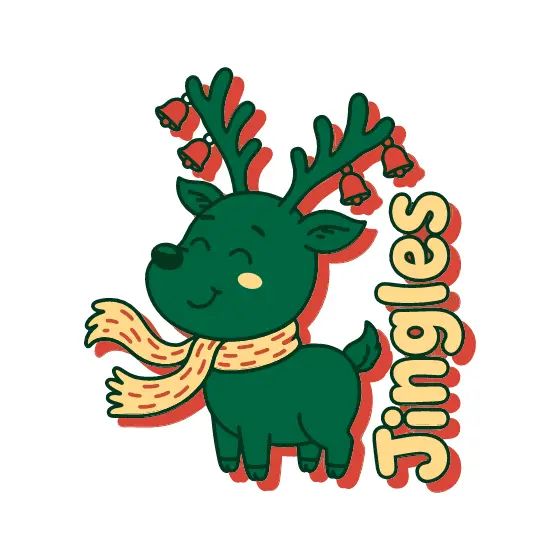 Winking Reindeer With Vertical Jingles Text