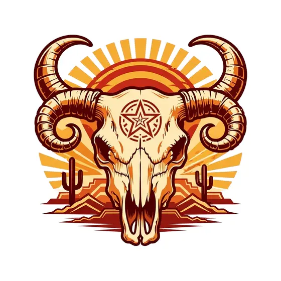 Ram Skull With Cactus and Mesa Scene