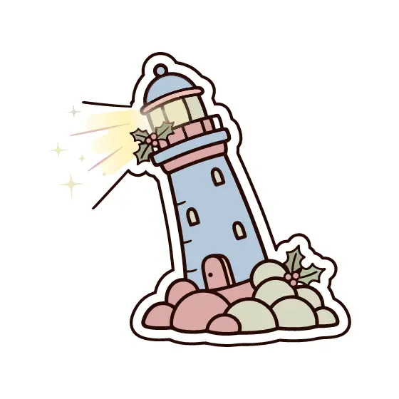 Blue Lighthouse With Rose Rocks