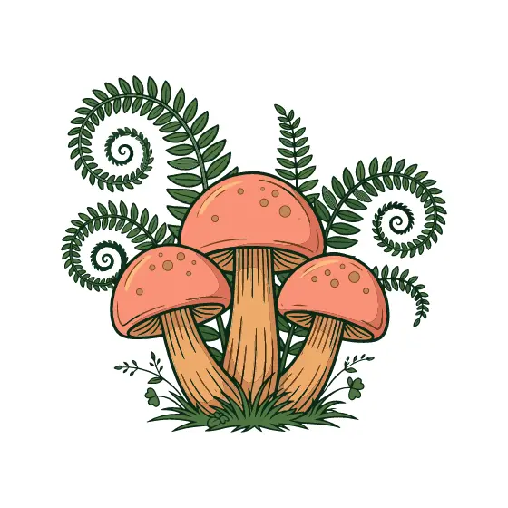 Coral Mushroom Trio With Ferns