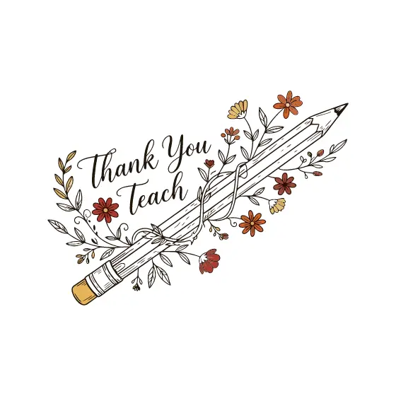 Thank You Teach Pencil With Wildflowers