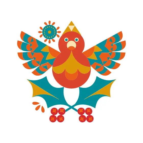Teal Winged Folk Bird With Holly