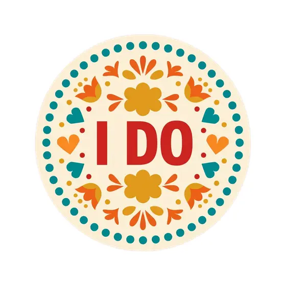 Cream Folk Badge With I Do