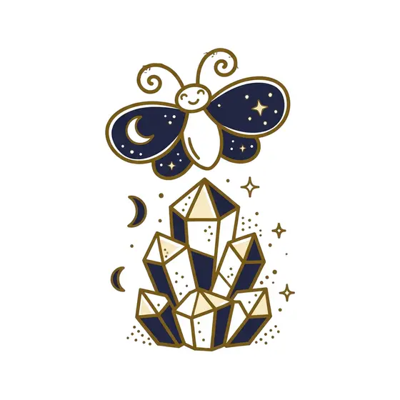 Moth Over Crystals With Sparkle Stars