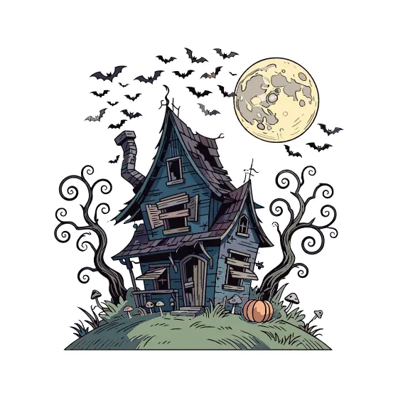 Old Crooked Witch's Hut With Pumpkins